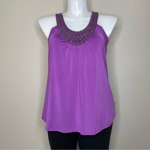 Iz Byer Violet Tank Top with Beaded Neckline